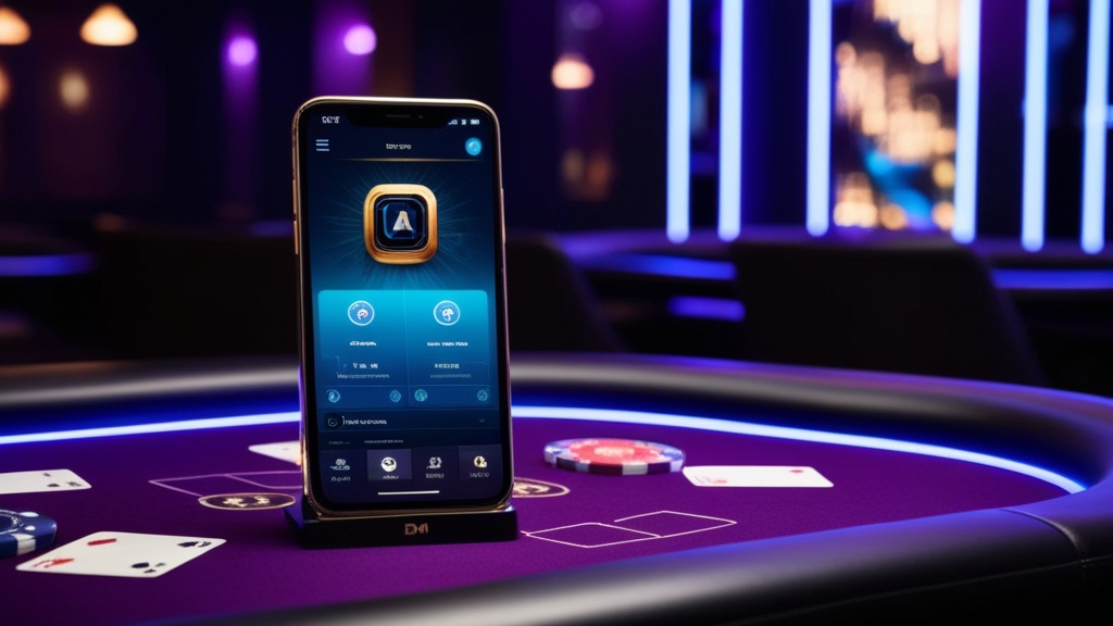 Smartphone met casino-app in donkere neonsetting